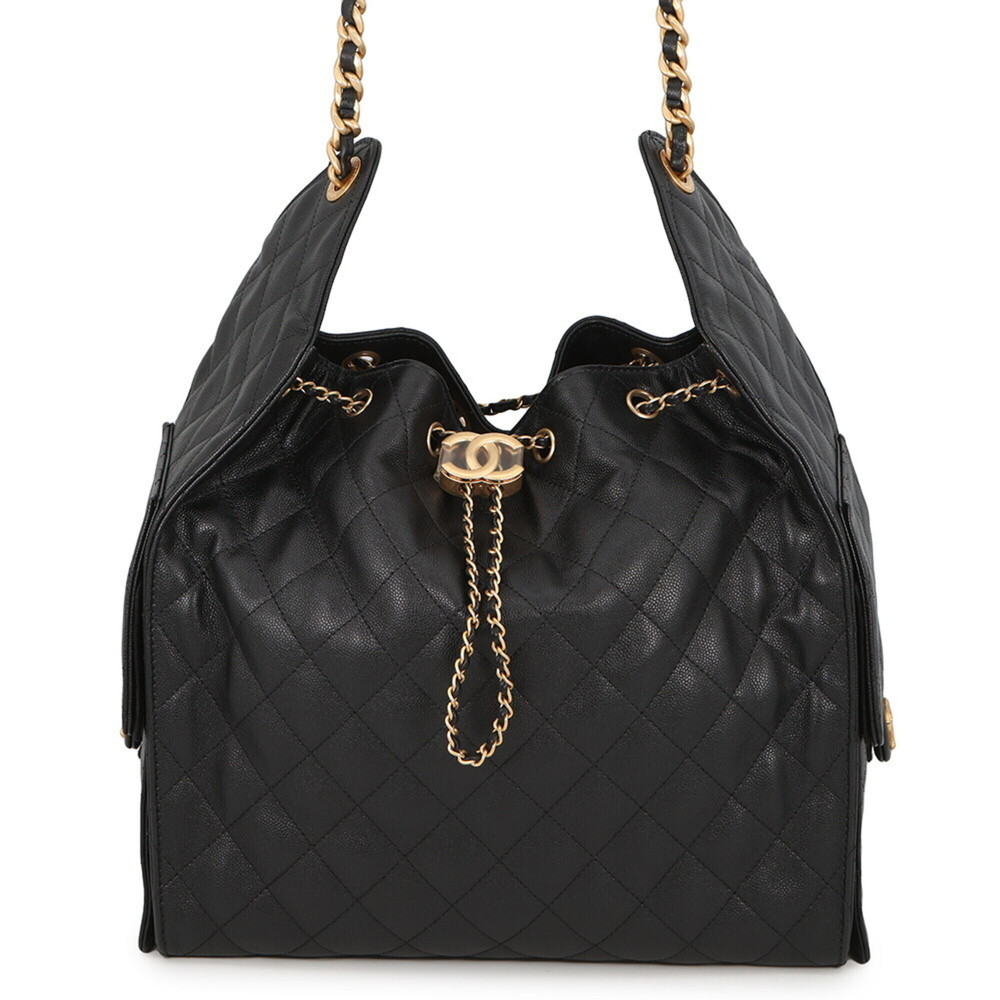 Chanel Chain Shoulder Bag CHANEL25 Medium Coco Mark Matelassé Caviar Skin AS5...
